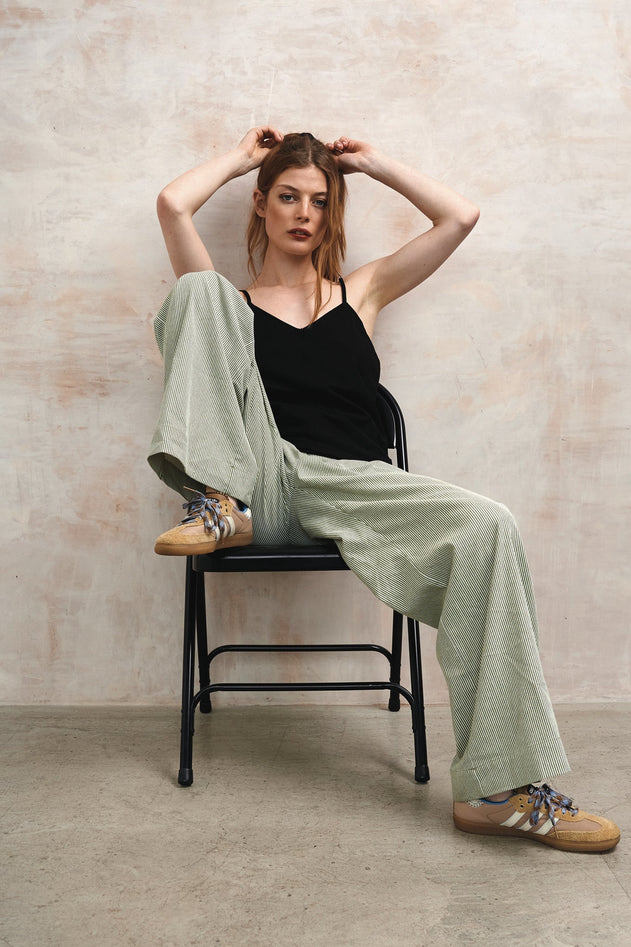 Lola Organic Cotton Trousers Green Stripe