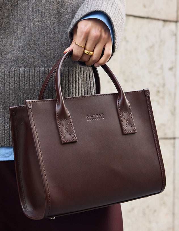 Jackie Midi Bag with Webbing Strap Classic Leather Chocolate Brown