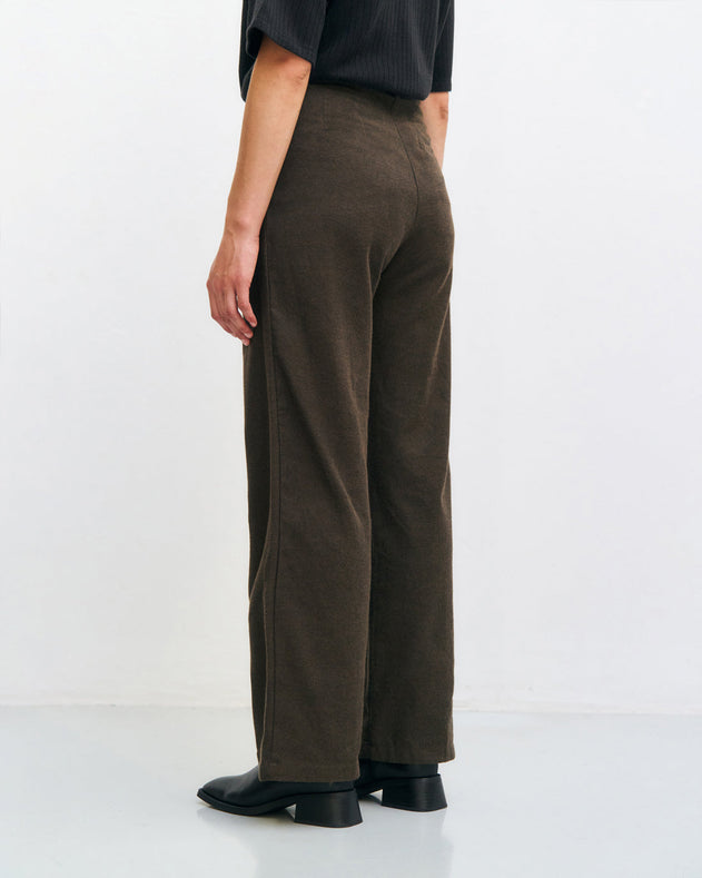 High-Waist Flannel Pants Twill Brown