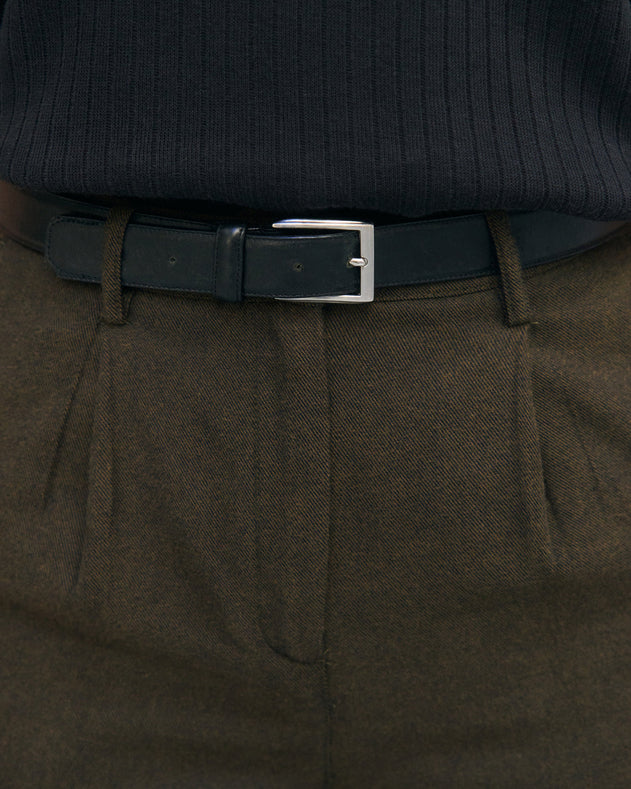 High-Waist Flannel Pants Twill Brown