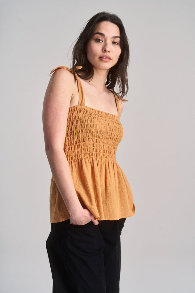 Gaia Organic Cotton Seersucker Top Orange
