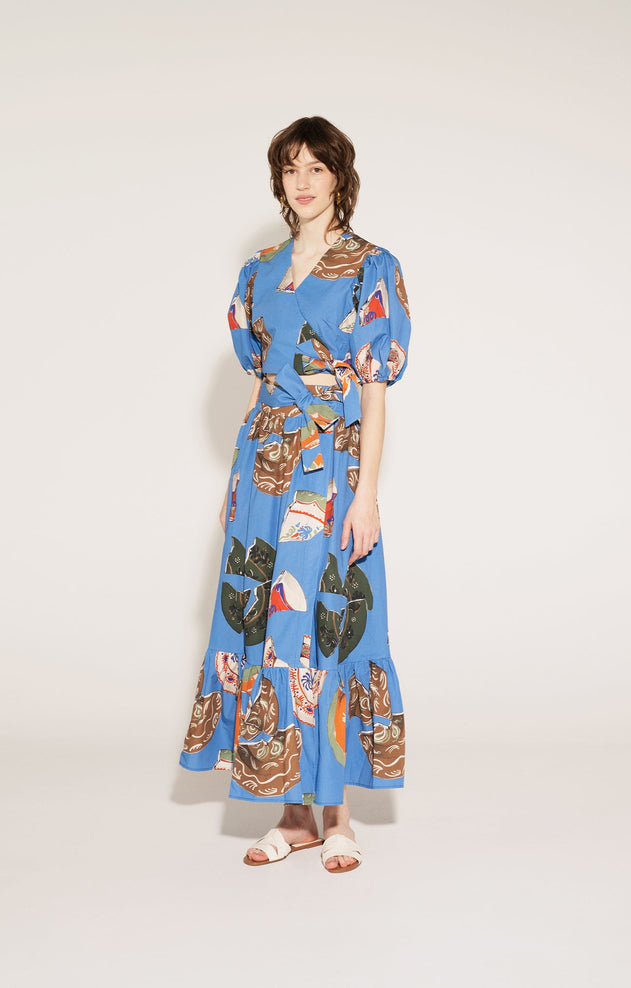 Hadik Ruffled Wrap Skirt Plates Blue