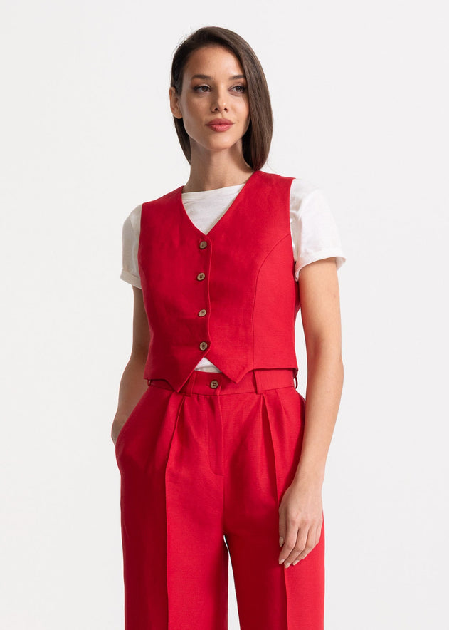 Women's Figa Linen Waistcoat Red