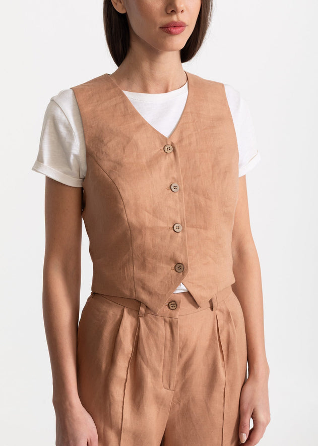 Women's Figa Linen Waistcoat Cappuccino