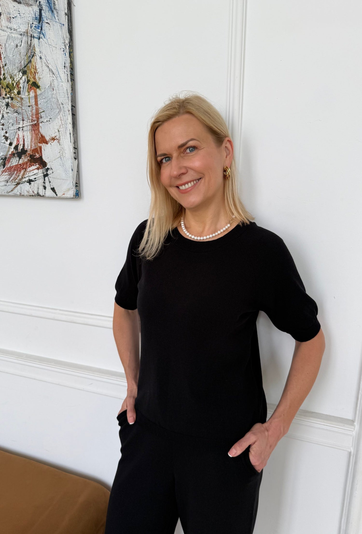 Amelié Knitted Short Sleeved Blouse Black