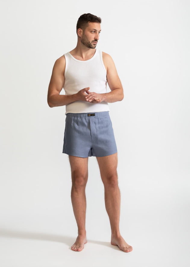 The Linen Boxer Shorts Dusty Blue