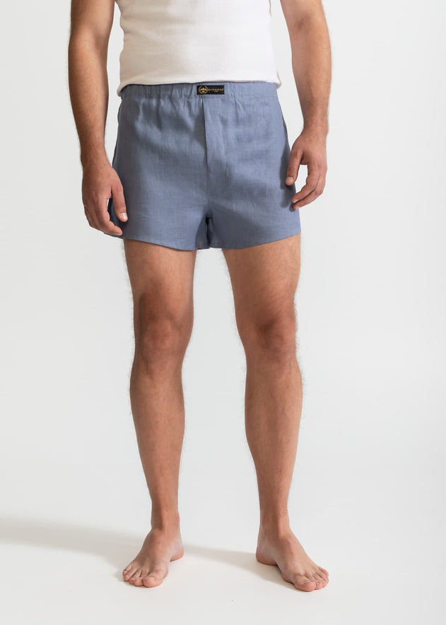The Linen Boxer Shorts Dusty Blue