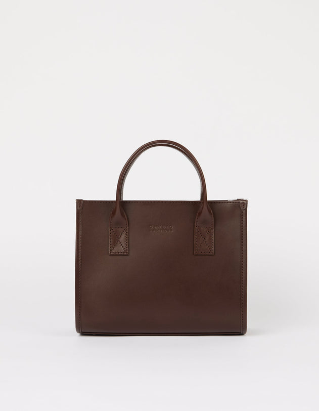 Jackie Midi Bag with Webbing Strap Classic Leather Chocolate Brown
