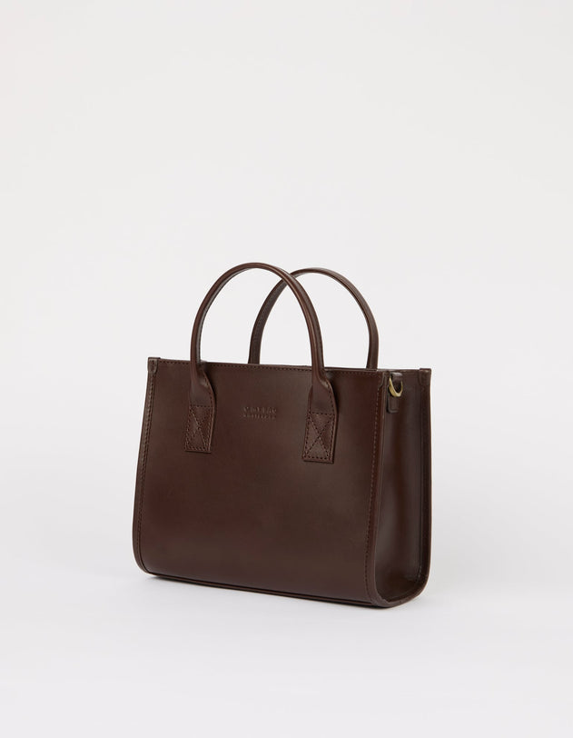 Jackie Midi Bag with Webbing Strap Classic Leather Chocolate Brown