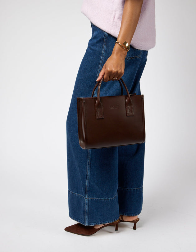 Jackie Midi Bag with Webbing Strap Classic Leather Chocolate Brown