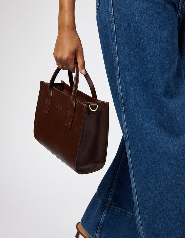 Jackie Midi Bag with Webbing Strap Classic Leather Chocolate Brown