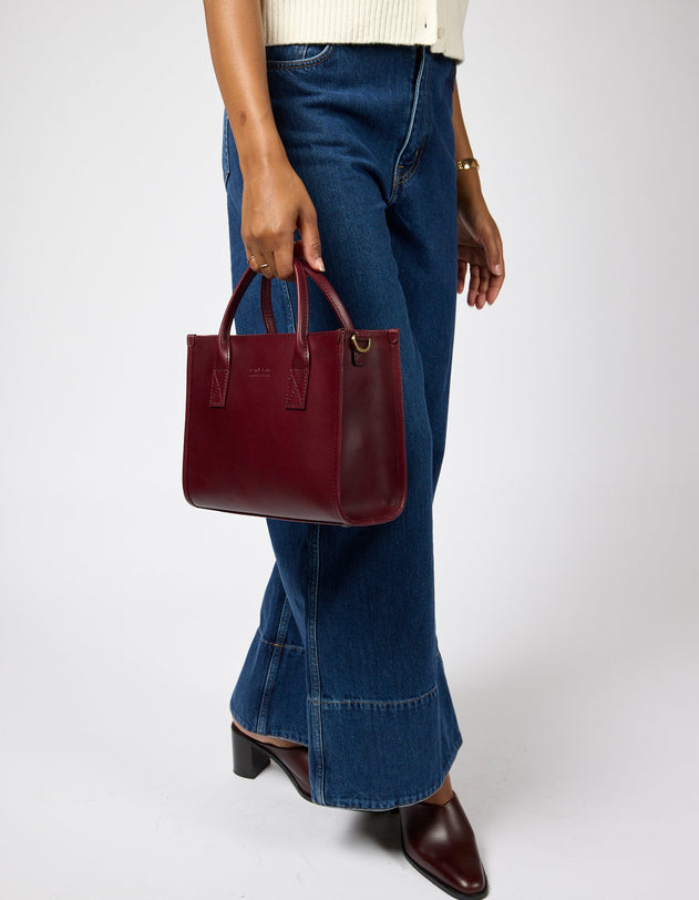 Jackie Midi Bag with Leather Strap Classic Leather Dark Cherry