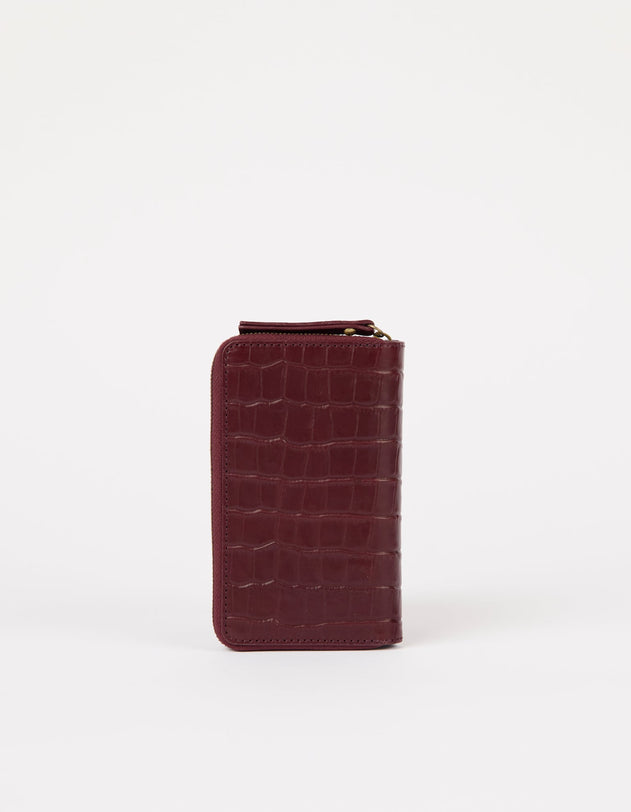 Jett Wallet Croco Print Leather Dark Cherry