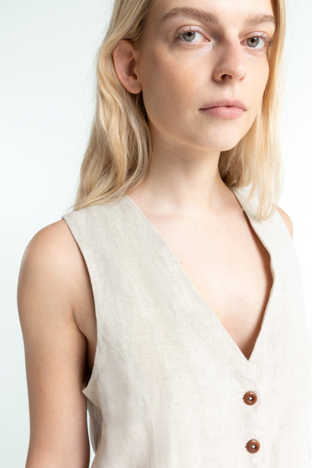 Lucia Linen Top Beige