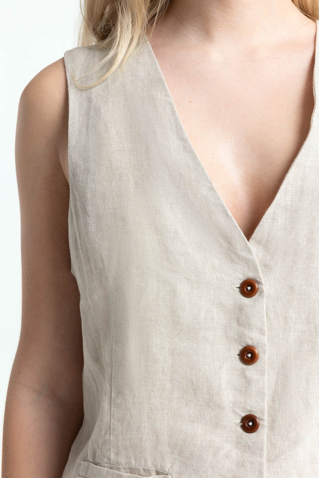 Lucia Linen Top Beige