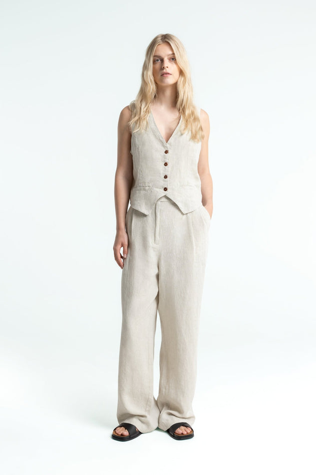 Lucia Linen Top Beige
