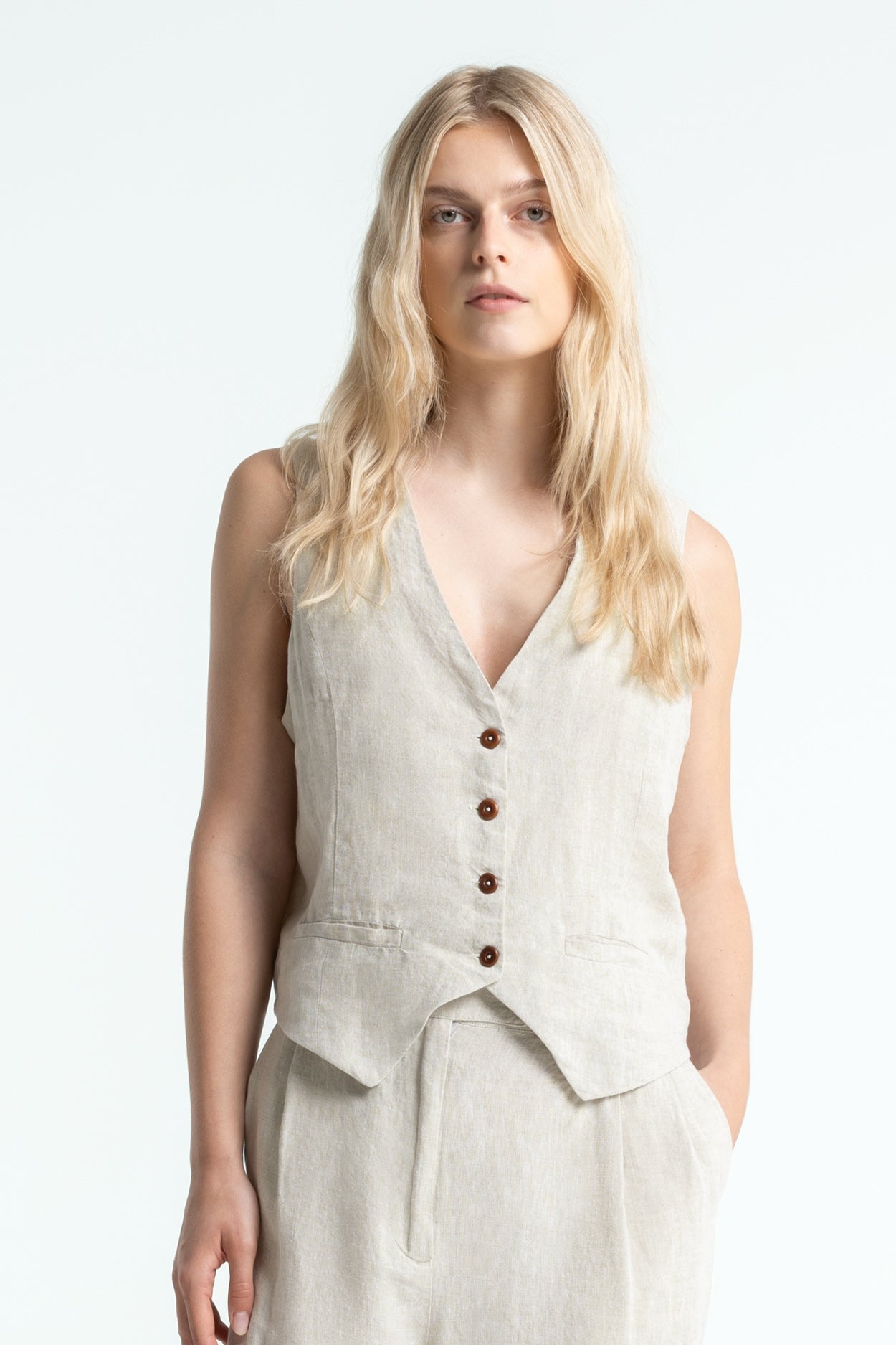 Lucia Linen Top Beige