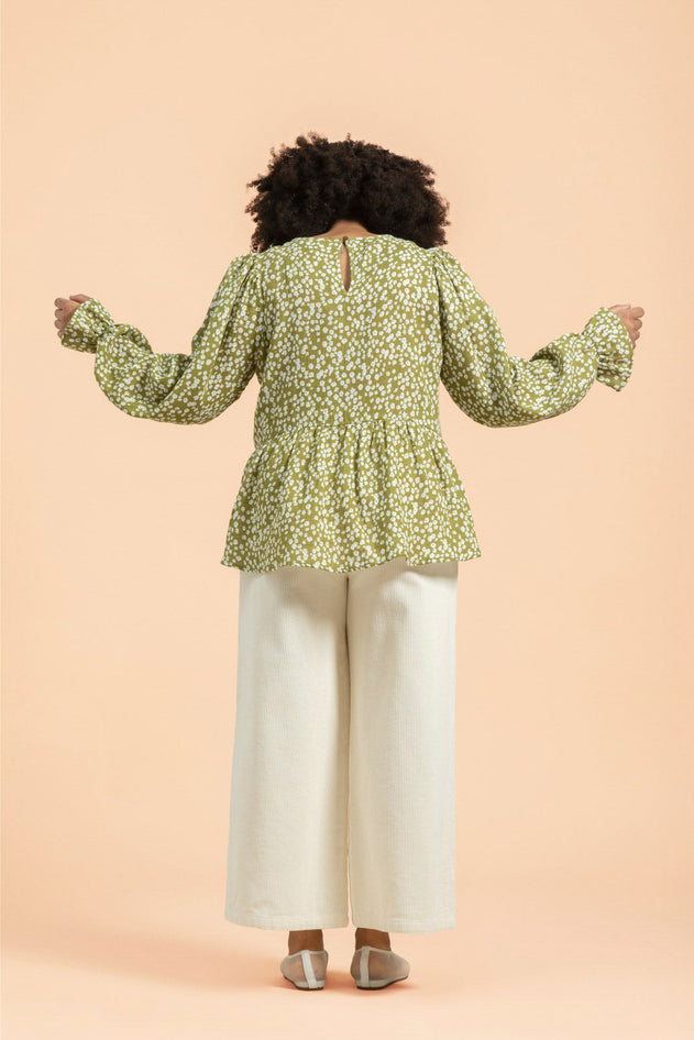 Flounce Blouse Flora Olive