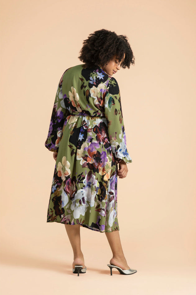 Wrap Midi Dress Olive Anemone