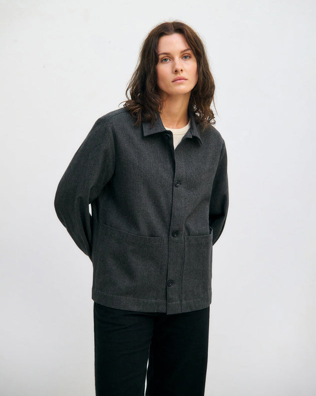 Light Overhjacket Organic Cotton Herringbone Grey