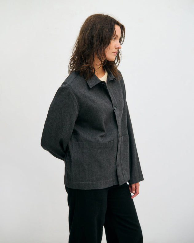Light Overhjacket Organic Cotton Herringbone Grey