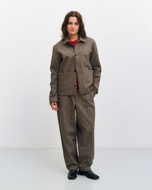 Pleated Wide Pants Canvas Brown
