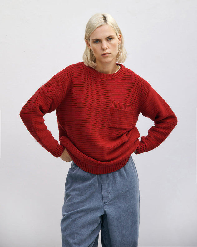 Loose Knit Sweatshirt Organic Cotton Washed Burgundy