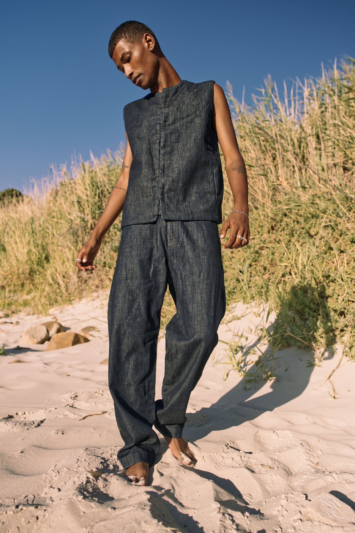 Loom Loose Lightweight Hemp Blend Chinos Raw Blue