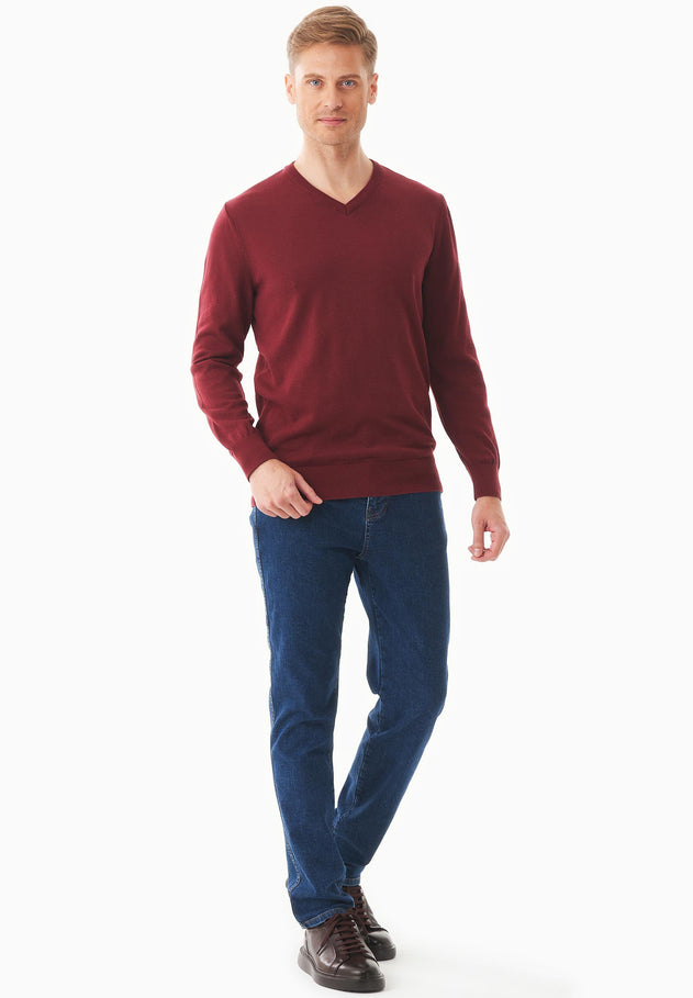 Men's V-Neck Organic Cotton Sweater Syrah Red