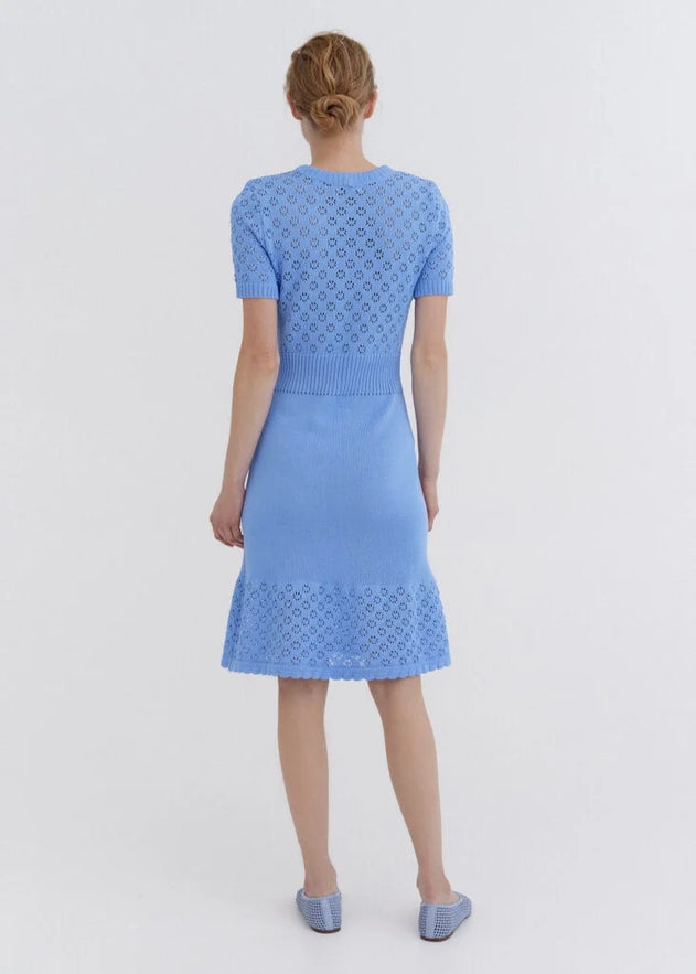 Knitted Cotton Lace Dress Sky