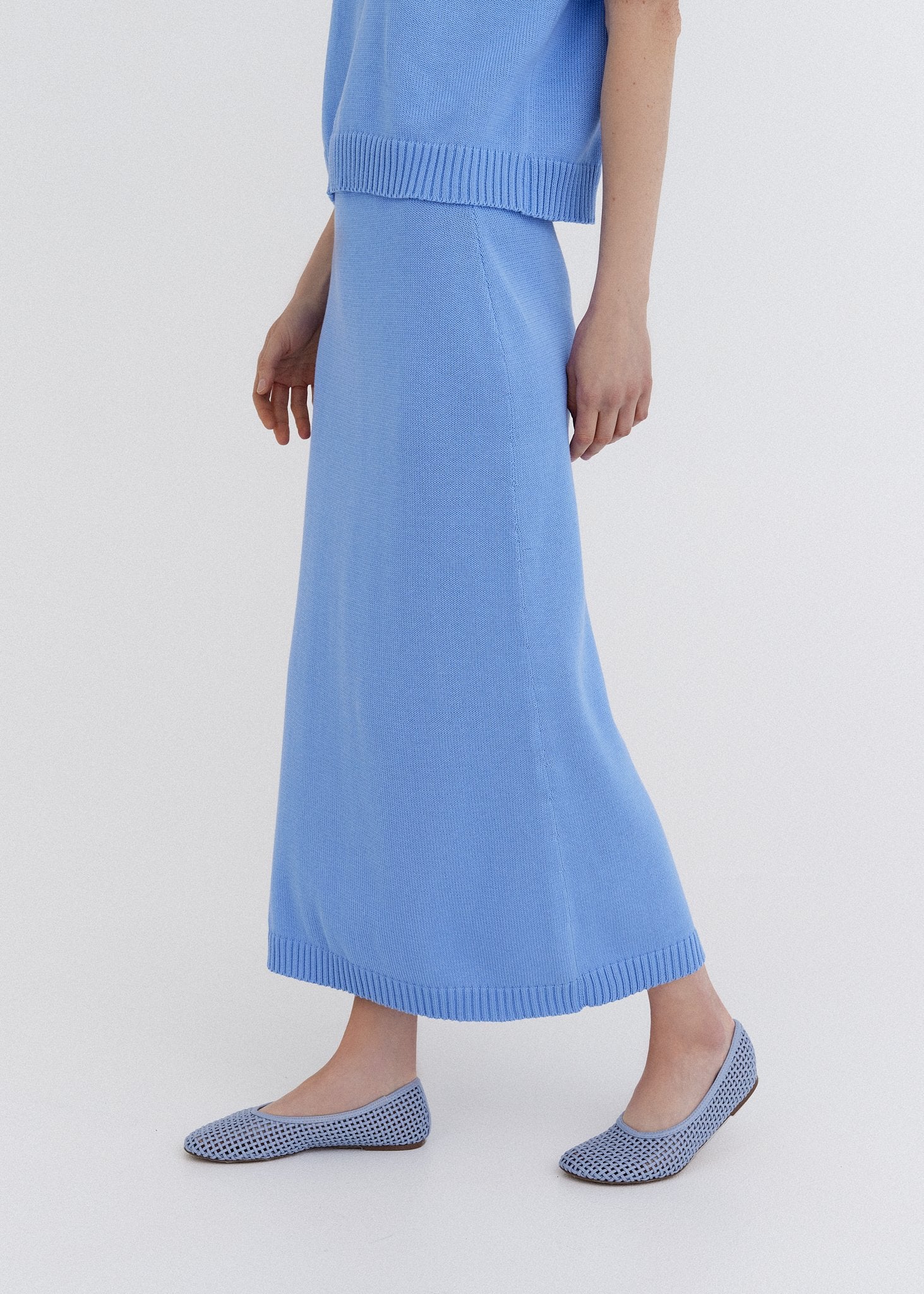 Knitted Cotton Midi Skirt Sky