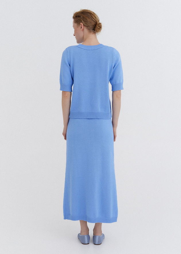 Knitted Cotton Short Sleeve Top Sky