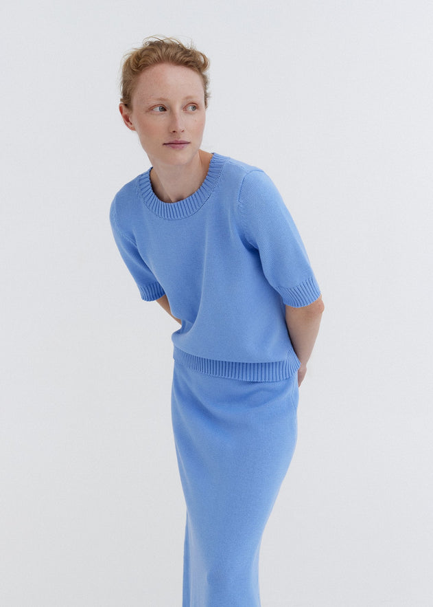 Knitted Cotton Short Sleeve Top Sky