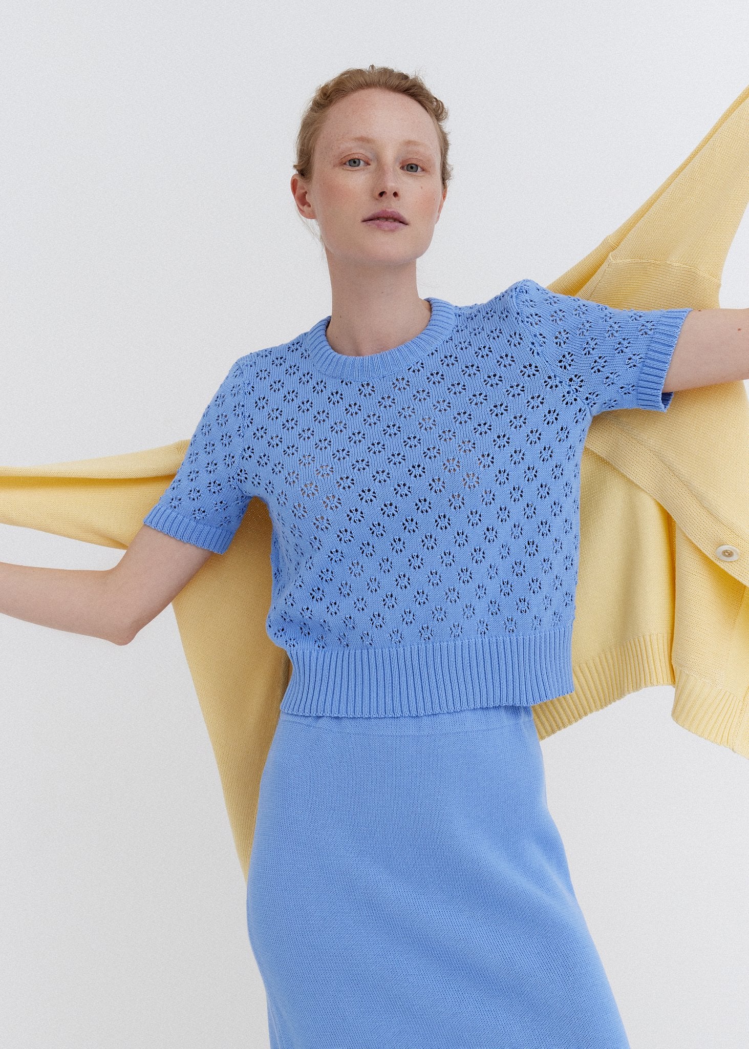 Knitted Cotton Lace Top Sky