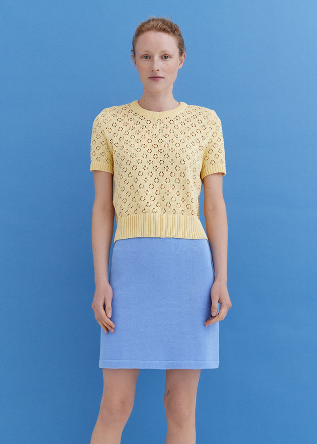 Knitted Cotton Mini Skirt Sky