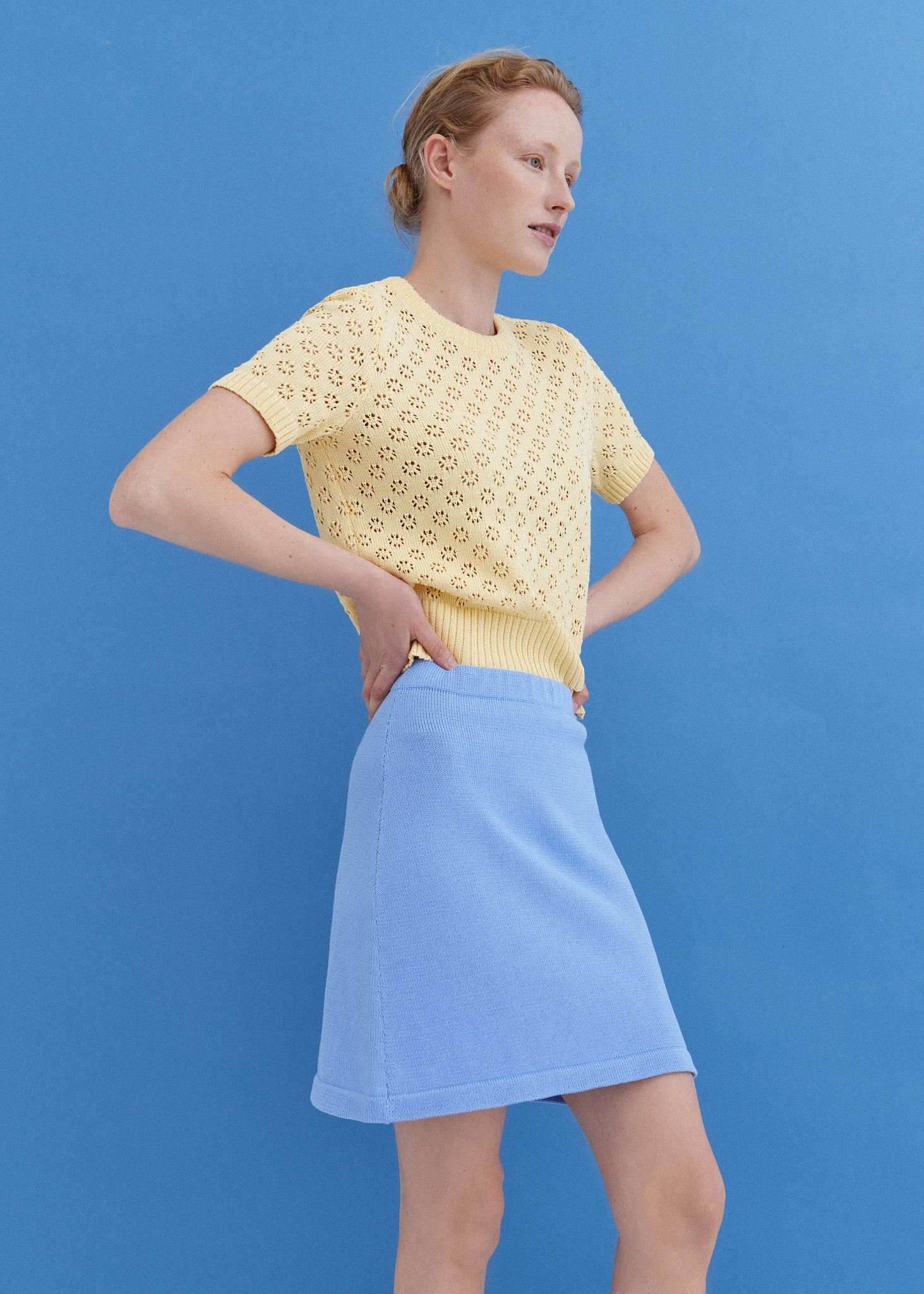 Knitted Cotton Mini Skirt Sky