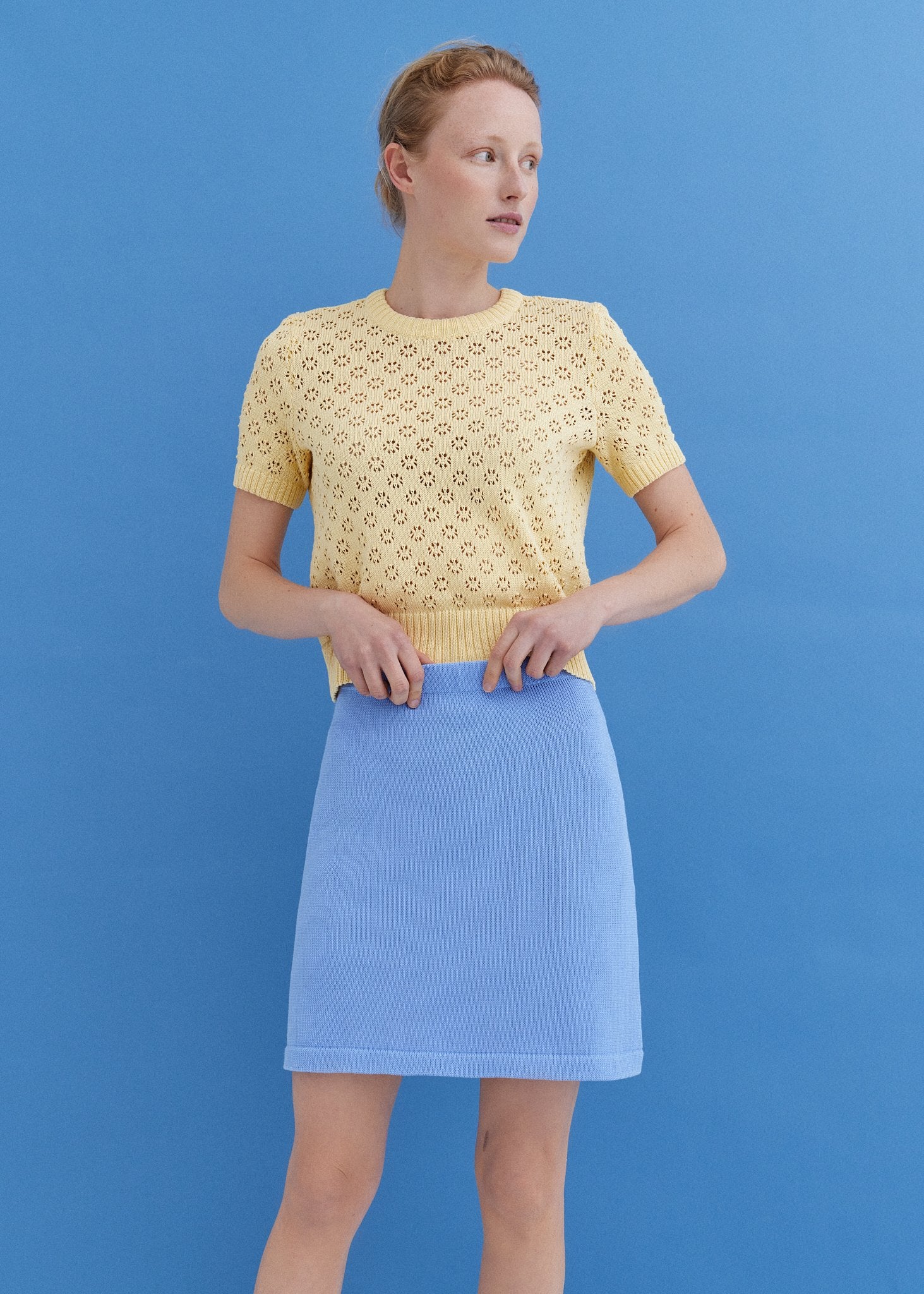 Knitted Cotton Mini Skirt Sky