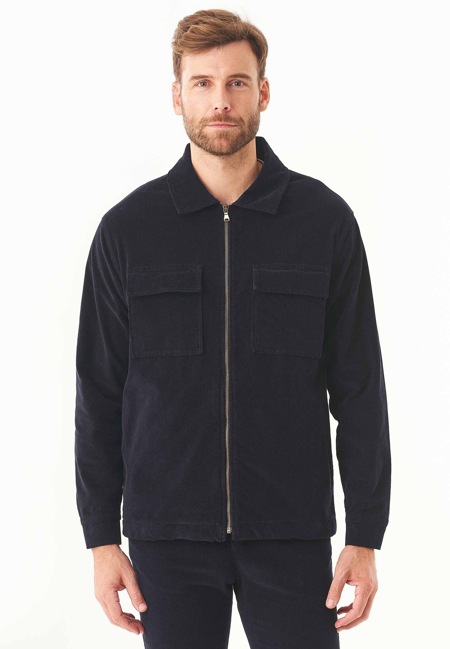 Men's Full Zip Corduroy Overshirt Dark Navy