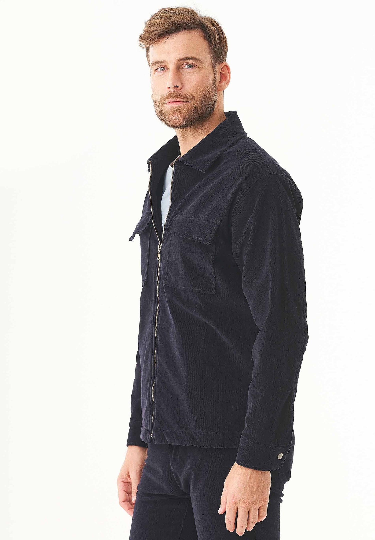 Men's Full Zip Corduroy Overshirt Dark Navy
