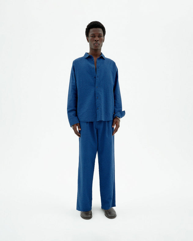 Men's Luc Loose Seersucker Pants Blue