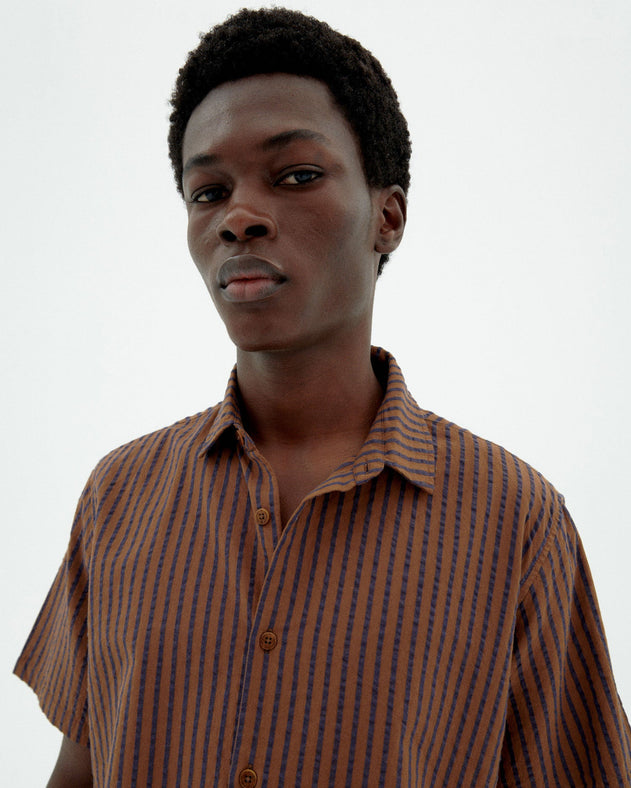 Men's Tom Button-Up Shirt Brown Striped