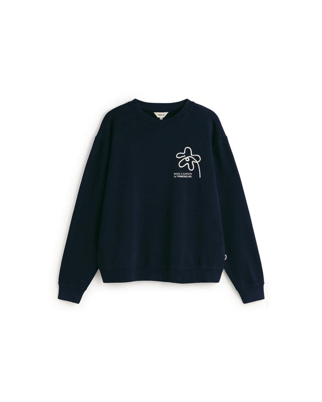 Leon Sweatshirt Hand Embroidered Flower Navy