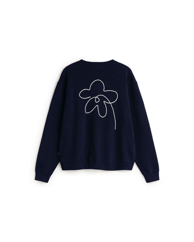 Leon Sweatshirt Hand Embroidered Flower Navy