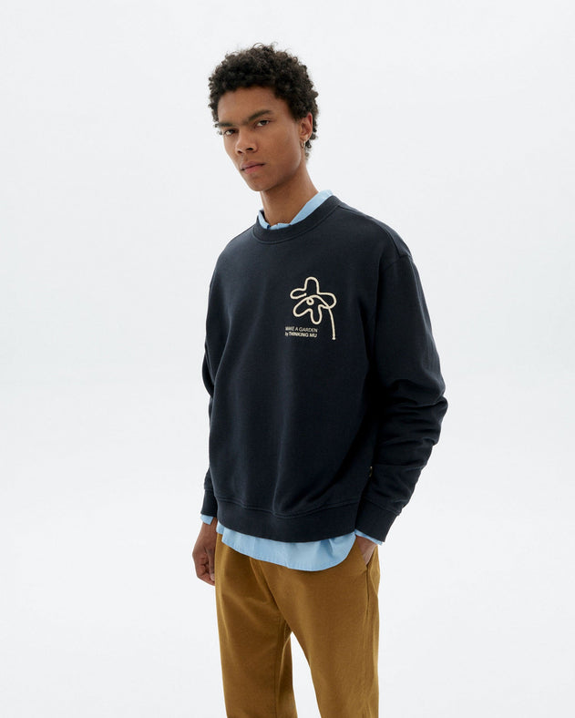 Leon Sweatshirt Hand Embroidered Flower Navy