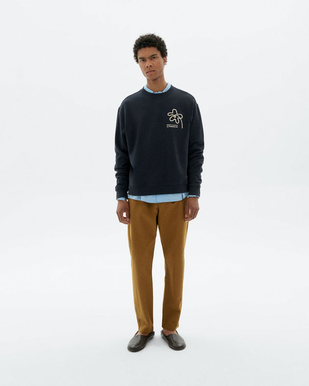 Leon Sweatshirt Hand Embroidered Flower Navy