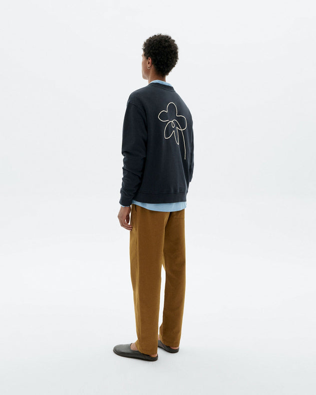 Leon Sweatshirt Hand Embroidered Flower Navy
