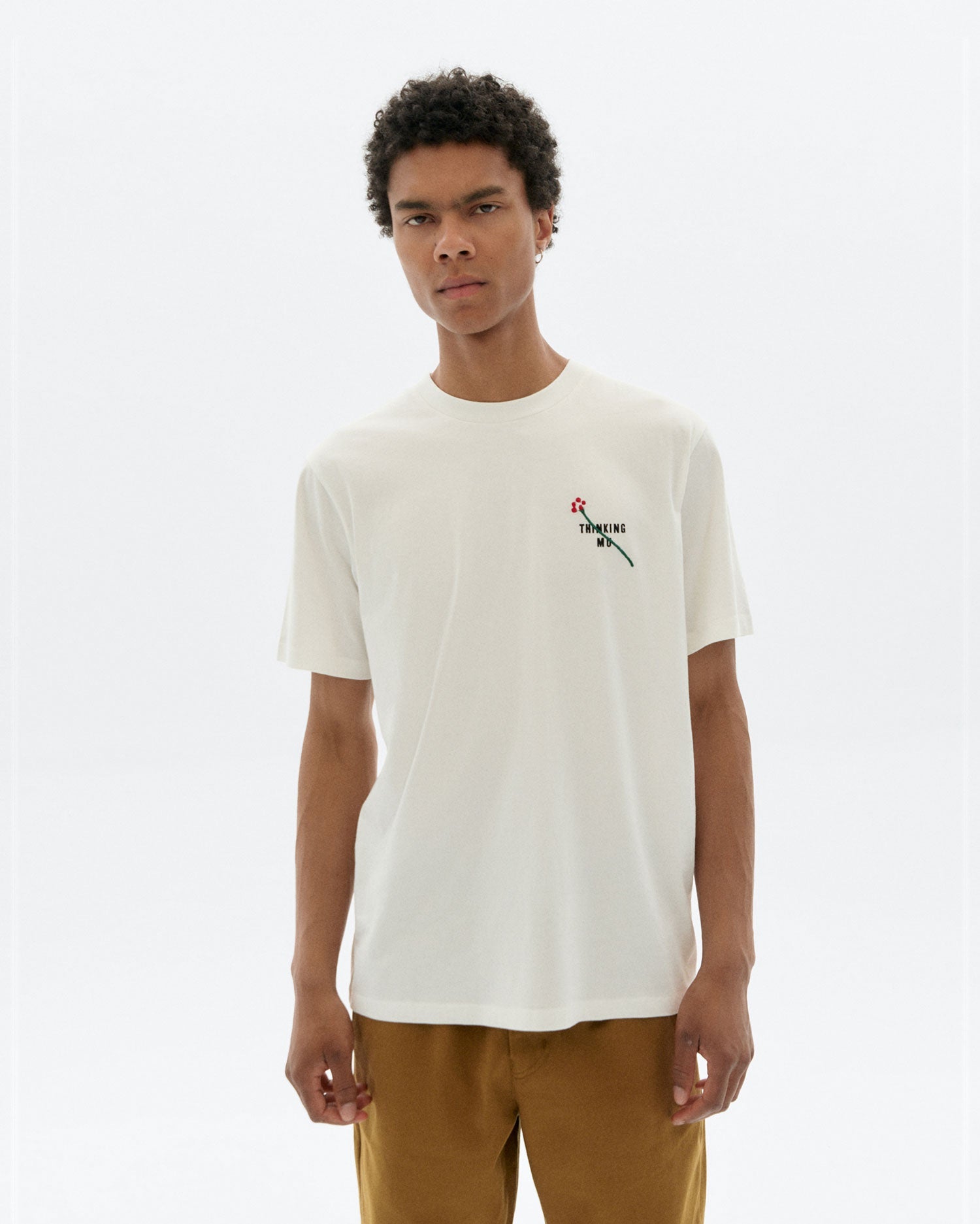 Zach T-Shirt White Embroidered Flower TM