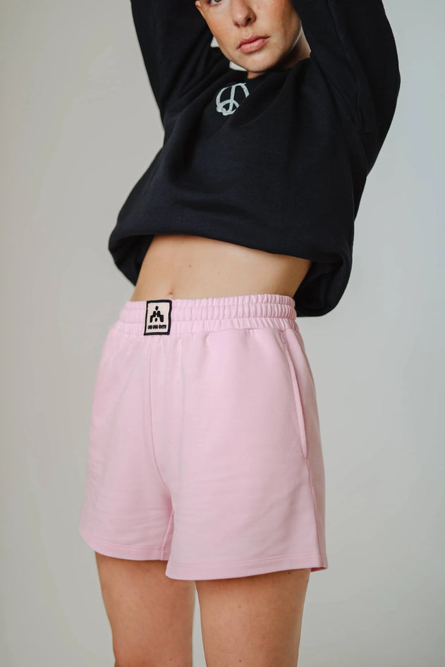 Front Label Relaxed Fit Tech Shorts Candy Pink