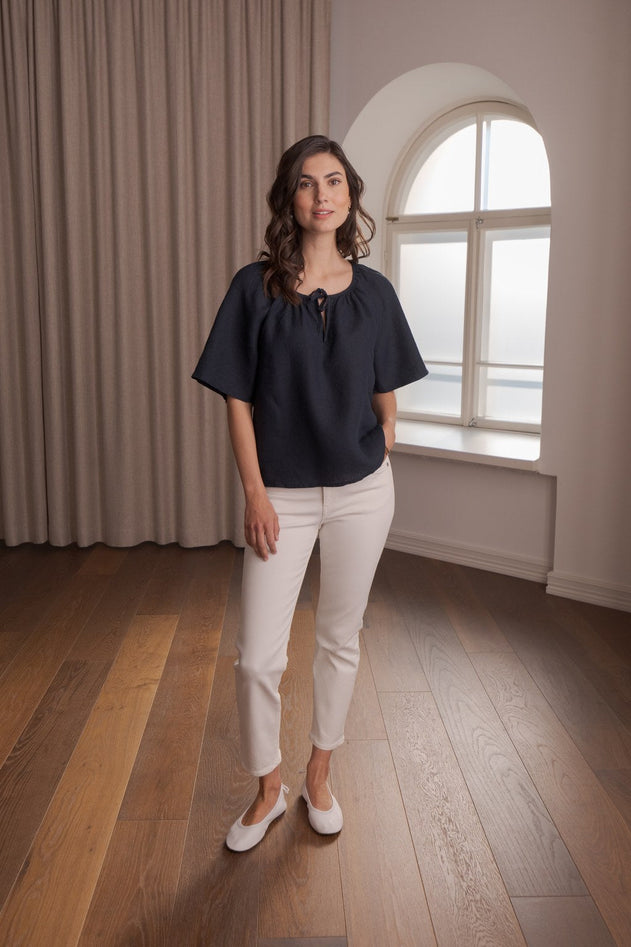 Lila Wide-sleeved Linen Shirt Dark Navy