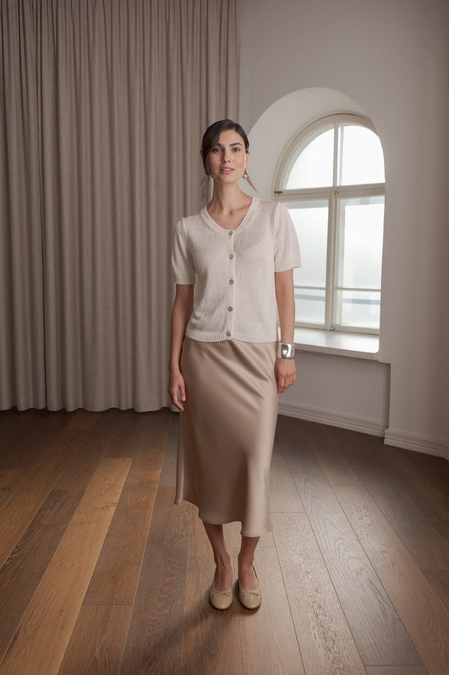 Tianna Midi Satin Skirt Latte
